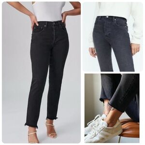 Aritzia Denim Forum Yoko High Rise Slim Black Eyeliner Frayed Hem Size 27